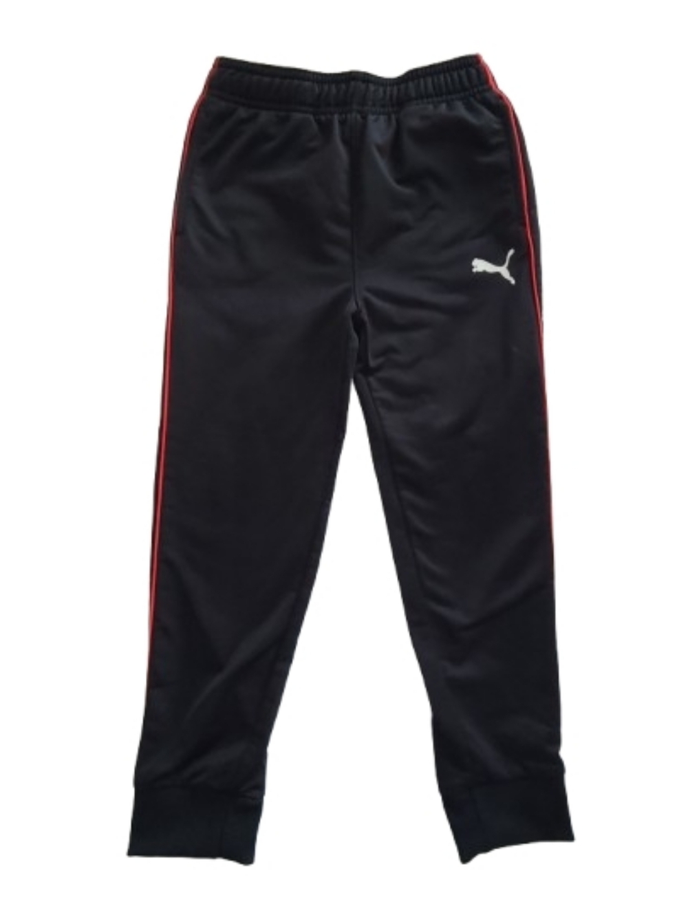 Puma Kids Black Joggers with Red Side Stripe